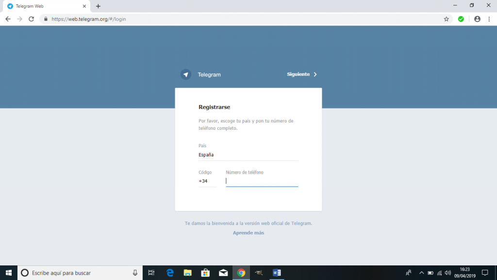 Pantallazo de Telegram Web